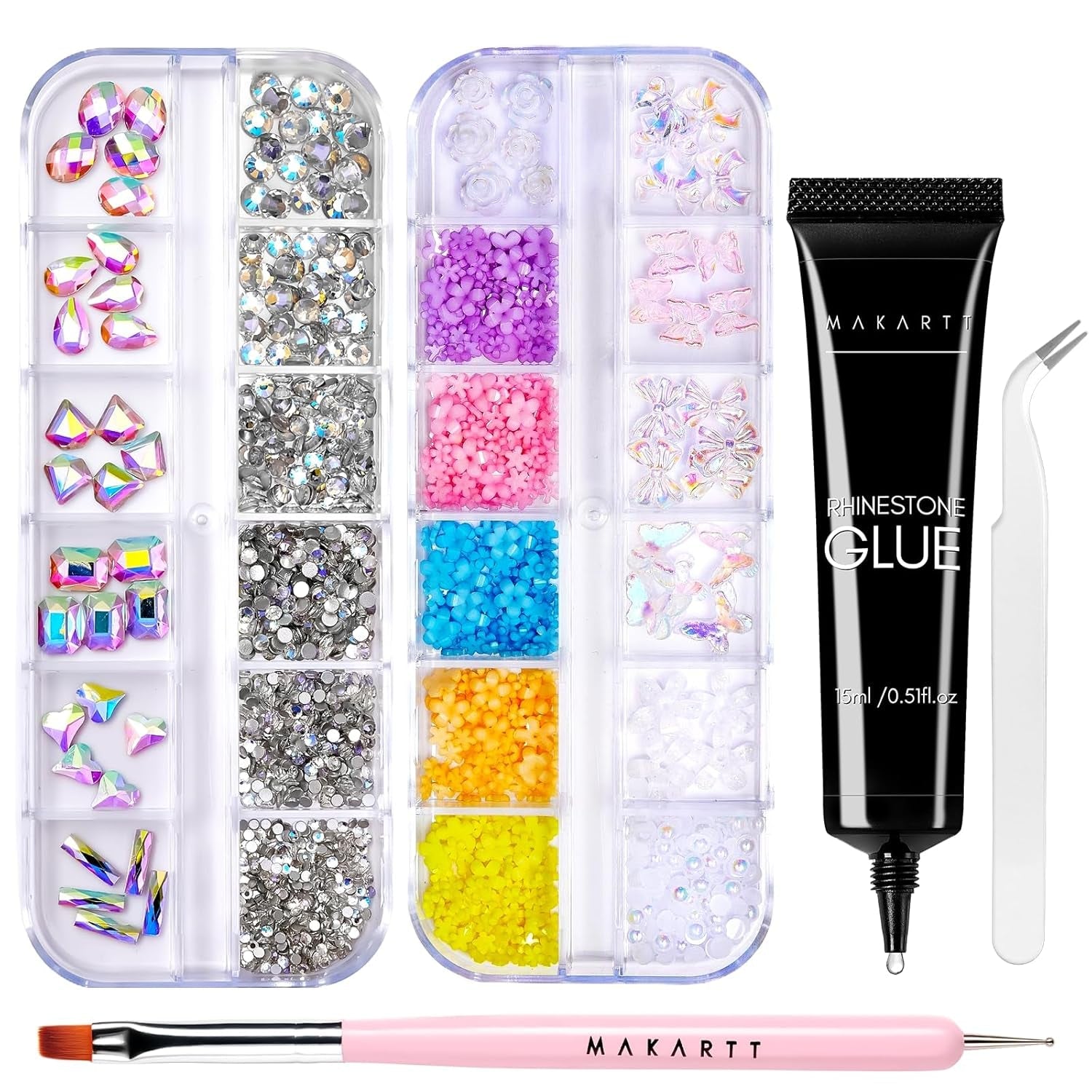 Makartt Gel adhésif pour strass – 15 ml de colle UV pour ongles avec breloques roses en forme de cœur, bijoux et accessoires de design d'ongles pour manucure à domicile, cadeau de Saint-Valentin