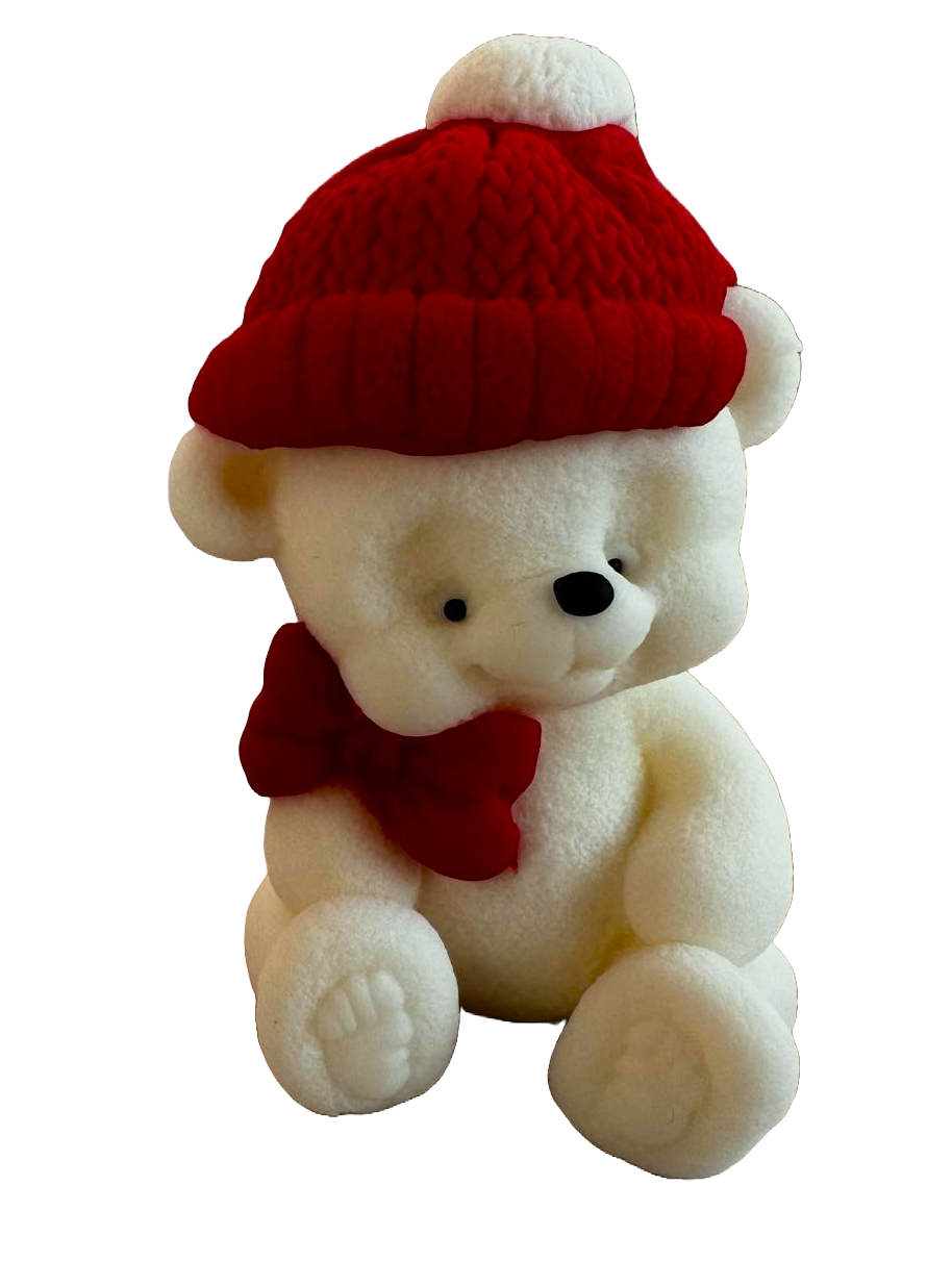 Décoration comestible en pâte à sucre, Ours en peluche avec noeud papillon et chapeau rouge Décorations en Pâte à Sucre Naty Shop