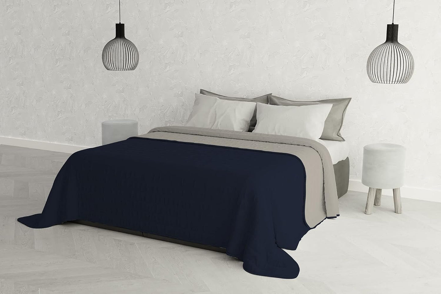 Literie italienne Estivo lit simple, linge, Aqua, 170 X 270 Cm Couettes et couettes Naty Shop Grigio Chiaro/Blu Scuro 260 X 270 Cm
