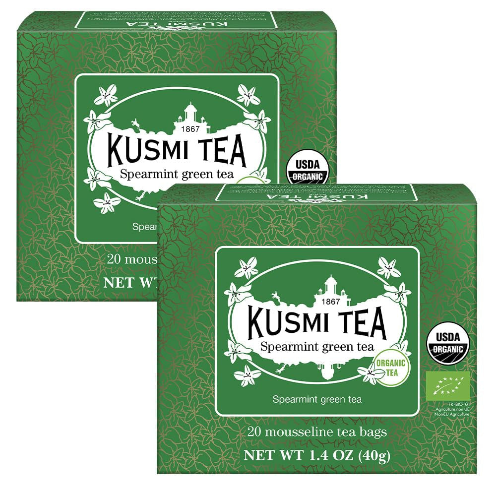 Kusmi Tea - Lot de 2 - Thé vert au jasmin - Mélange de thé vert au jasmin bio - Thé vert 100% bio - Peut être consommé chaud ou froid - 2X20 sachets de thé
