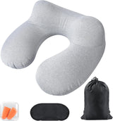 Aiqinu Oreiller Gonflable pour Le Cou, Oreiller Gonflable Compact pour Le Cou Rapide avec Housse d'oreiller Lavable pour Les Voyages en Voiture, Avion, Train, Bureau, Oreillers de Voyage en Famille Naty Shop Gris Clair