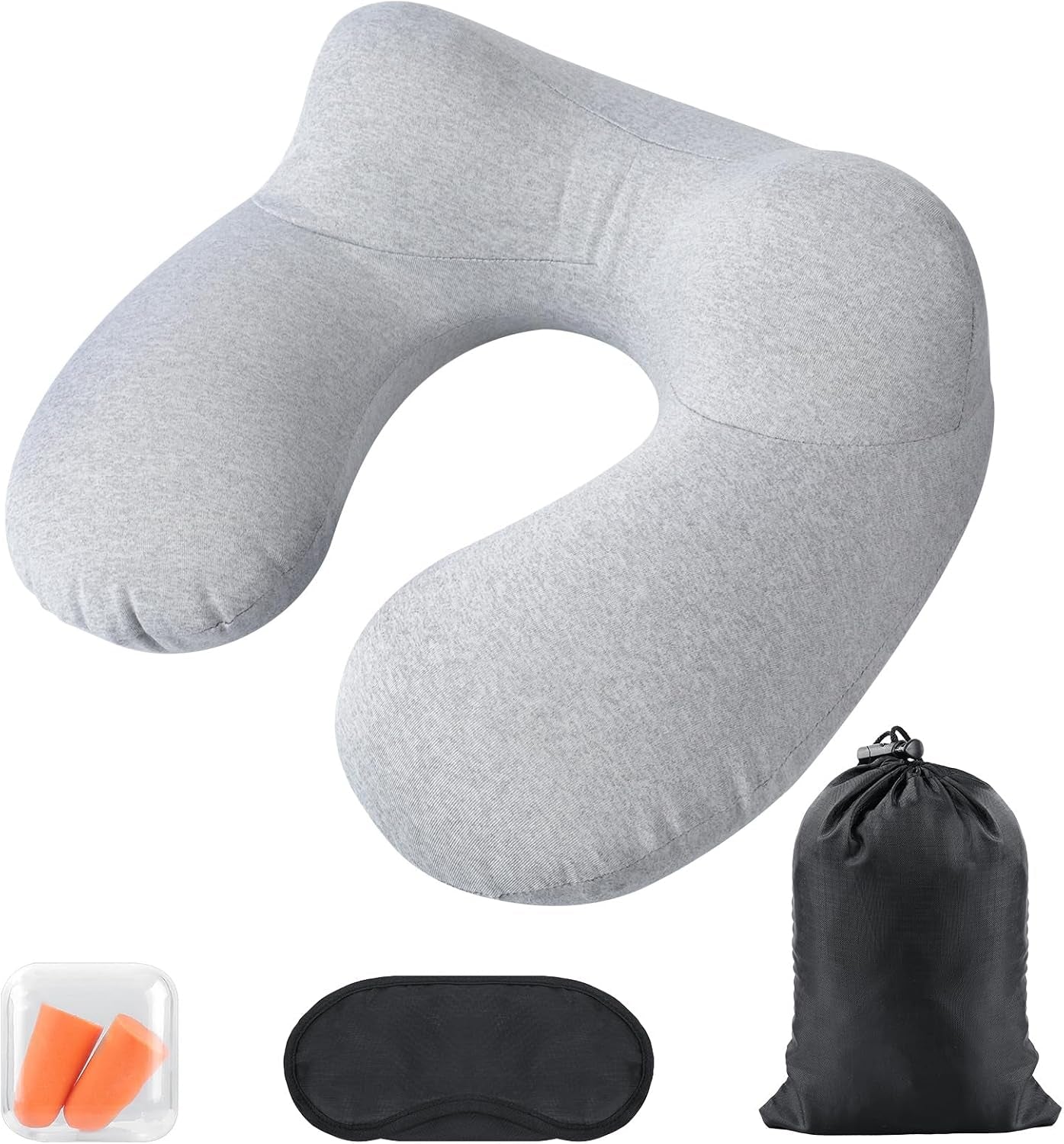 Oreiller cervical gonflable de voyage, oreiller cervical gonflable compact et rapide avec housse de coussin lavable pour les voyages en voiture, avion, train, bureau, famille