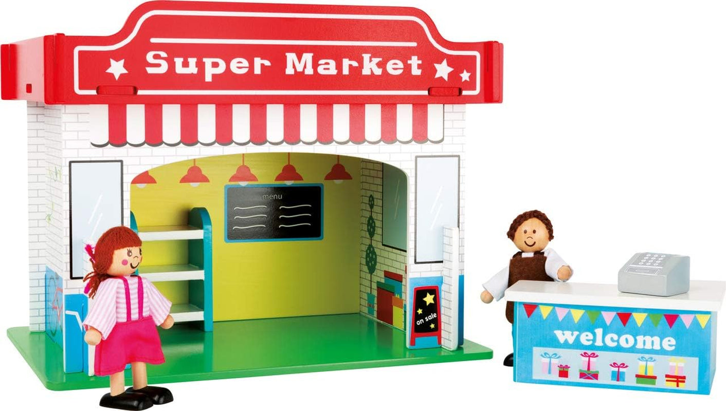 Small Foot 10852 Playhouse Restaurant En bois, Avec 2 figurines de poupée, accessoires et toit amovible, À partir de 3 ans Maisons de poupées Naty Shop Supermarché