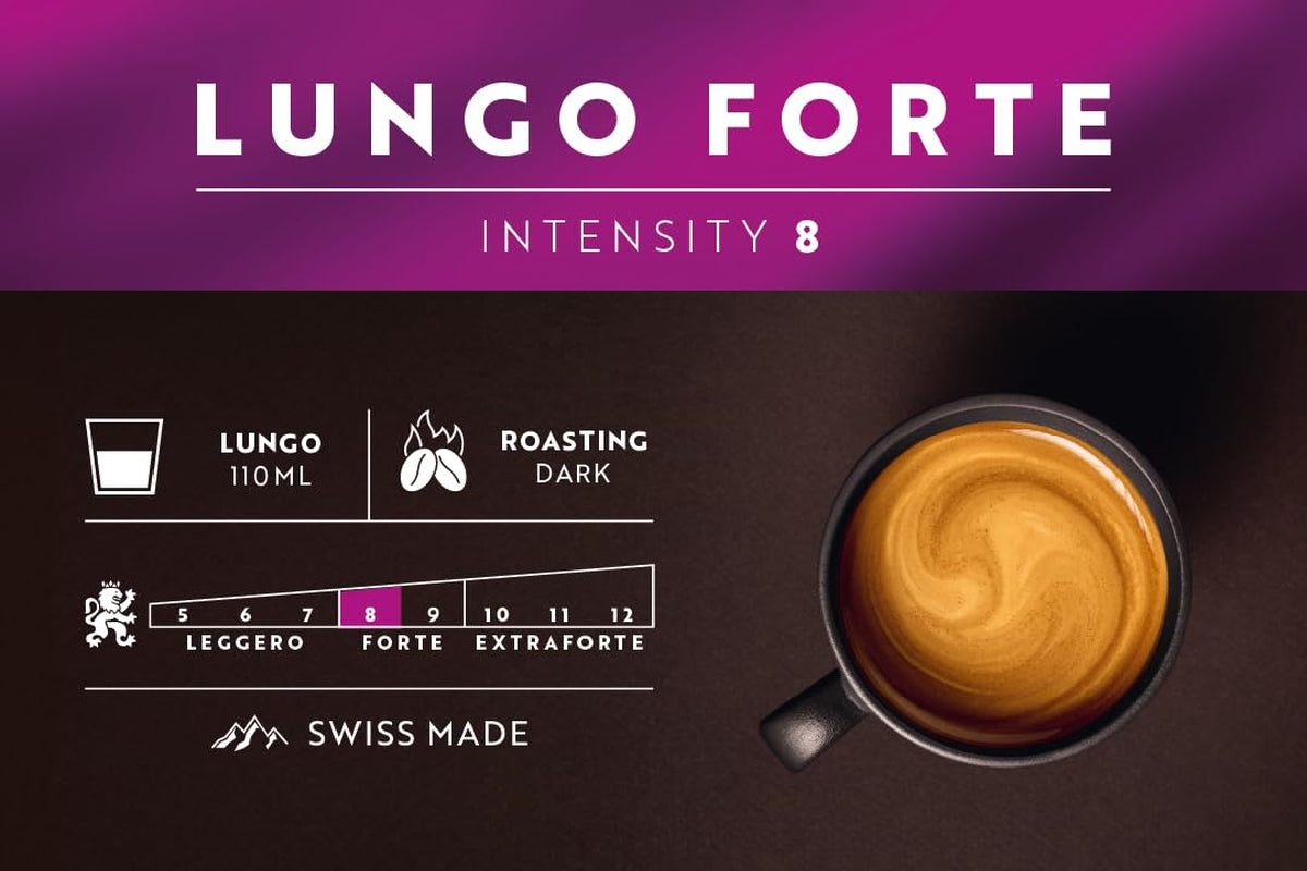 Café Royal Lungo Forte – Capsules de café compatibles Nespresso®, 100% Arabica, würzig, dunkle Röstung, Intensität 8/12, Rainforest Alliance, 36 capsules