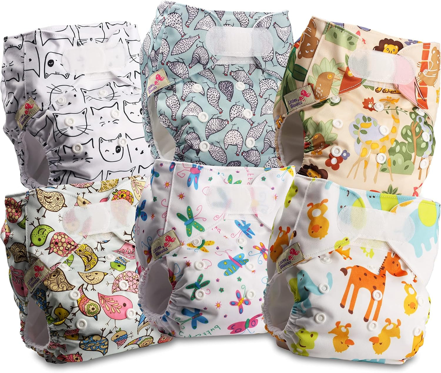 Couche réutilisable Littles and Bloomz FLV2-0602, fermeture à crochet et boucle standard, 6 couches