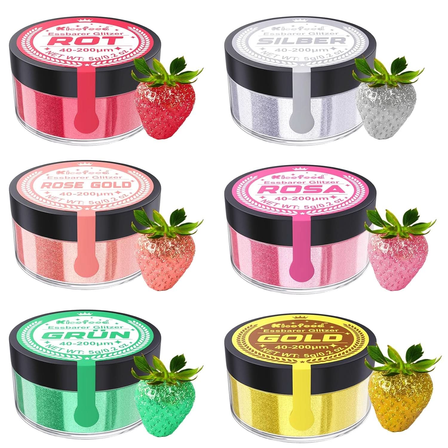 Paillettes comestibles, lot de 6 teintes, 5 grammes Glitter Naty Shop