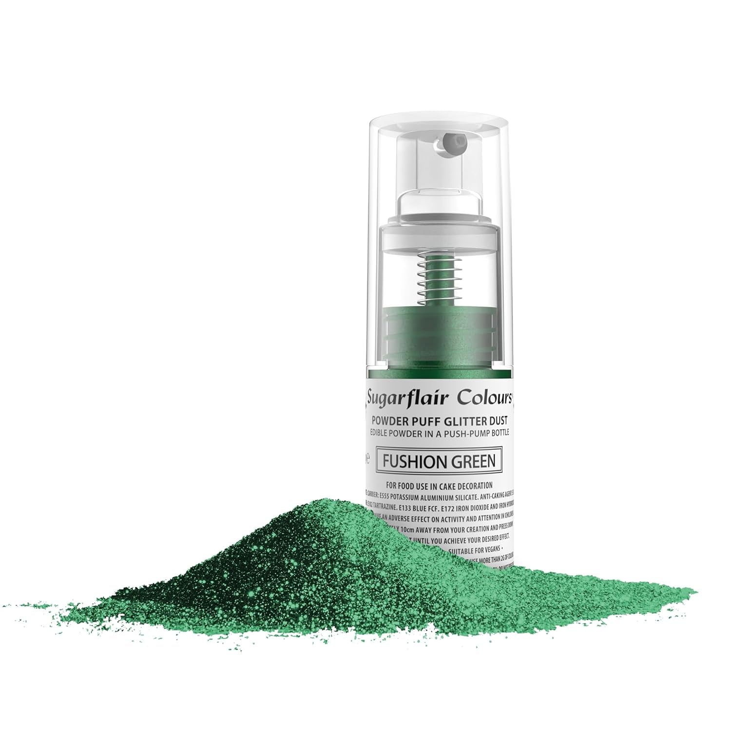 Sugarflair Pump Spray, Puff Dust, Fusion Green – Colorant alimentaire pour décoration de gâteaux, Spray sans aérosol pour gâteaux, muffins et plus encore – 10 g