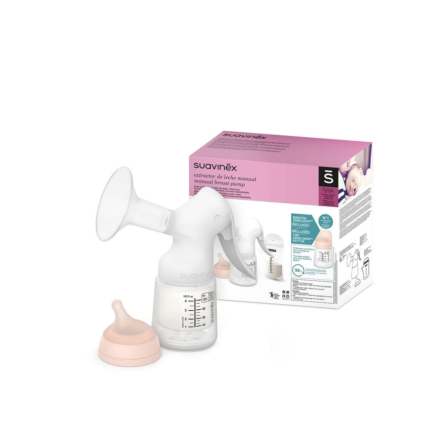 Suavinex, Tire-lait maternel, 120 ml, à débit réglable Accessoires alimentation et allaitement Bebe Naty Shop