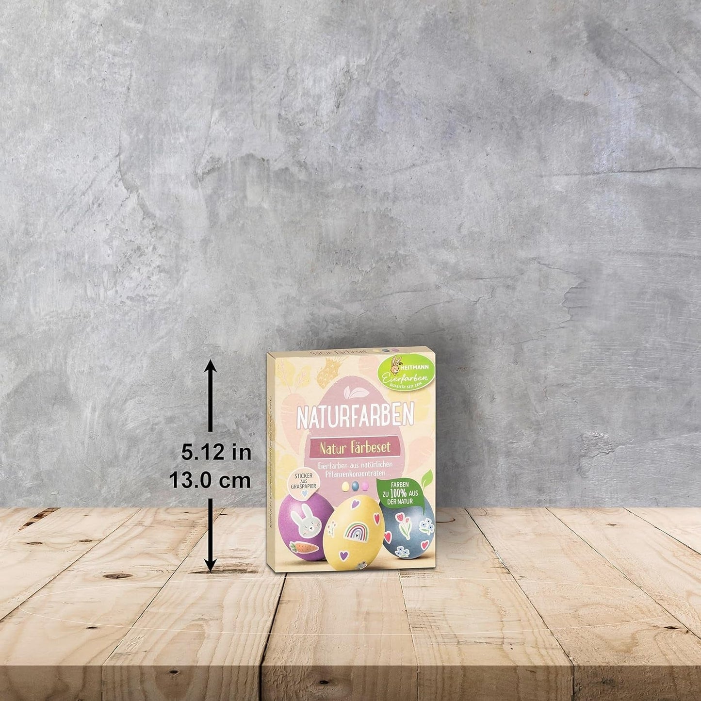 Heitmann Egg Dye Set de teinture naturelle, 3 poudres de teinture aux œufs (jaune, violet, gris-bleu), feuille d'autocollants en papier d'herbe