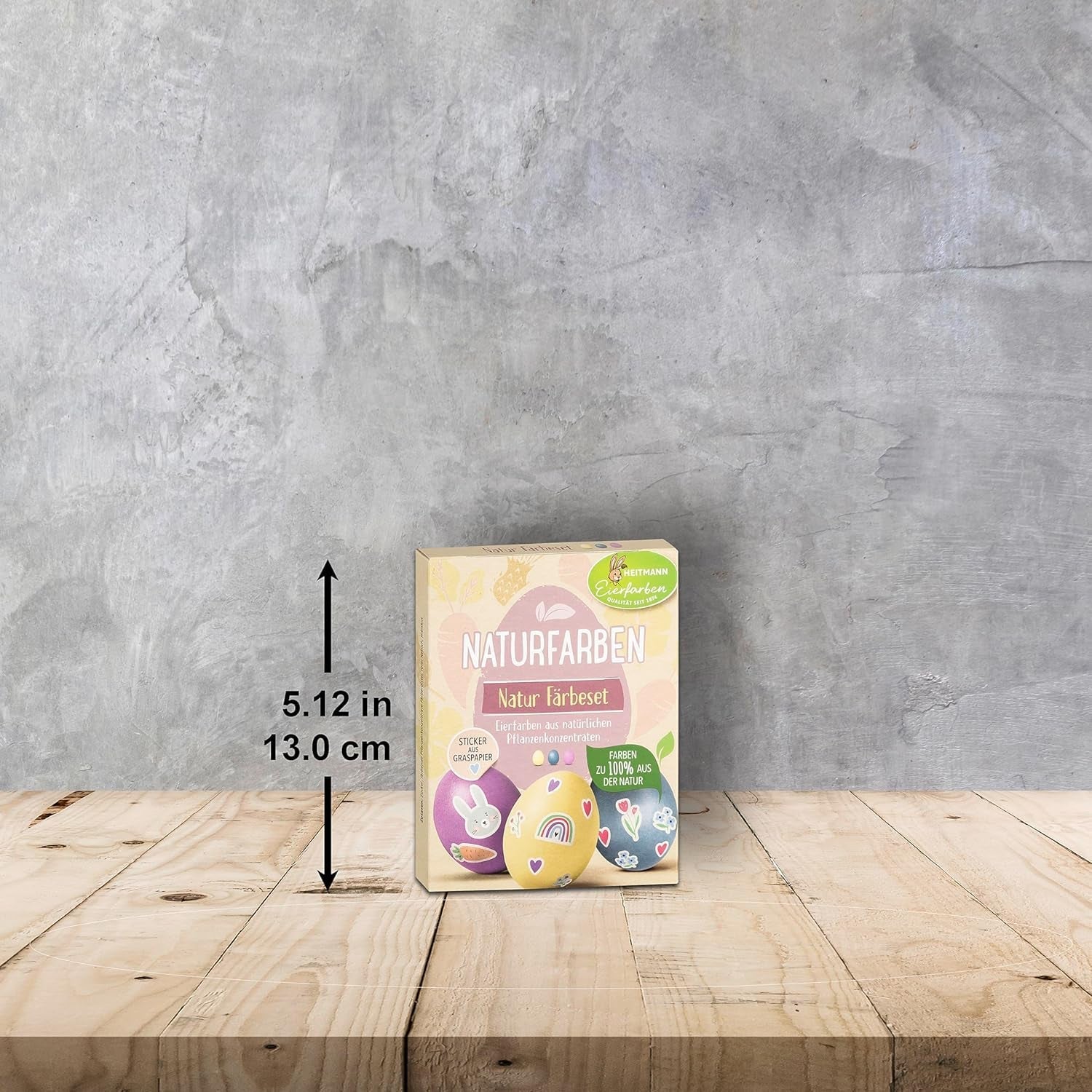 Heitmann Egg Dye Set de teinture naturelle, 3 poudres de teinture aux œufs (jaune, violet, gris-bleu), feuille d'autocollants en papier d'herbe