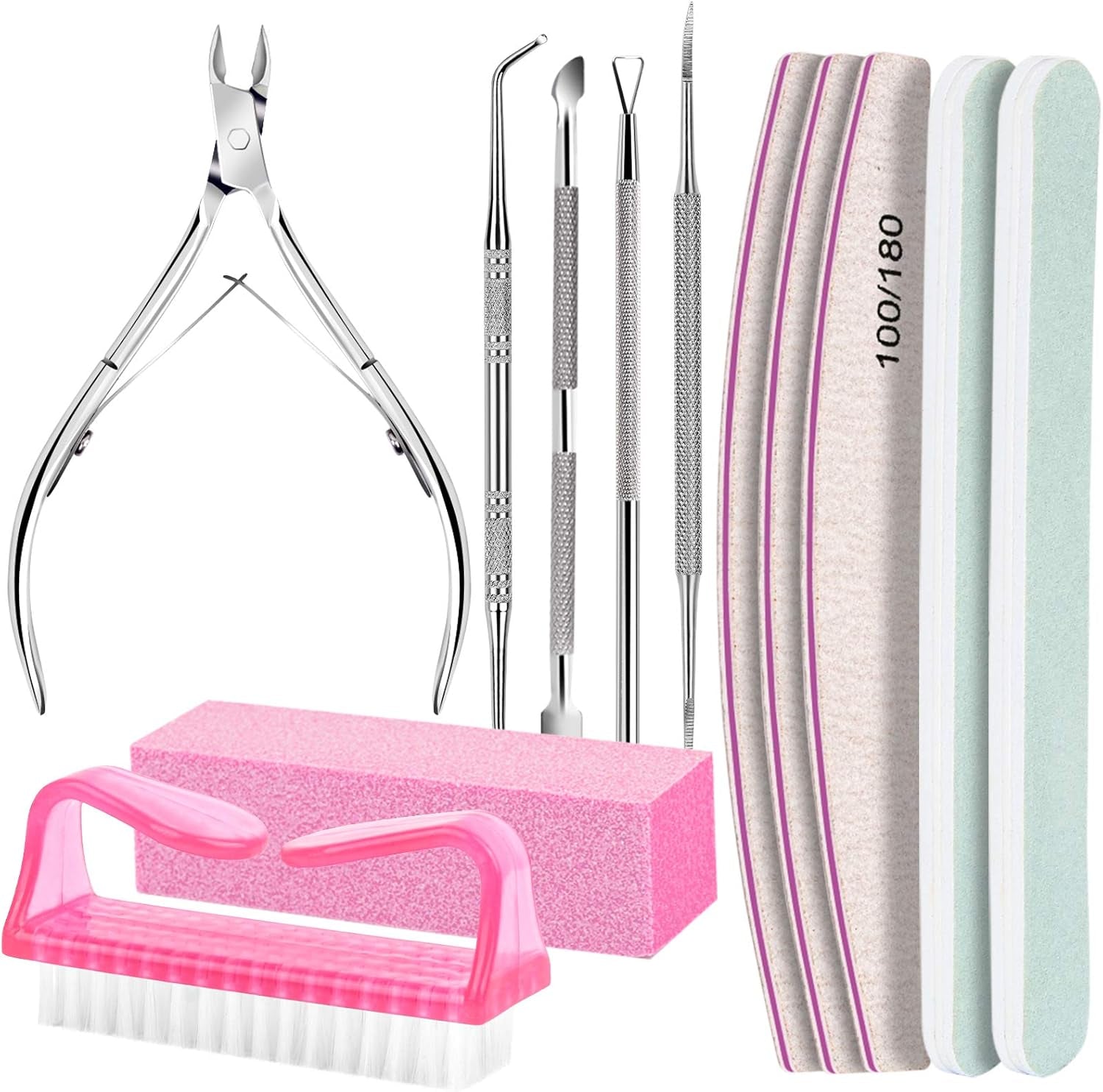 FANDAMEI Kit de Manucure, Buffer Für Gelnägel, Nagelfeile 100/180, Nagelfeilen Für Gelnägel, Nagelhautschieber, Buffer Für Gelnägel, Feilen Für Gelnägel, Nagelzange, Nagelfeilen Set, Maniküre & Pedicure Set
