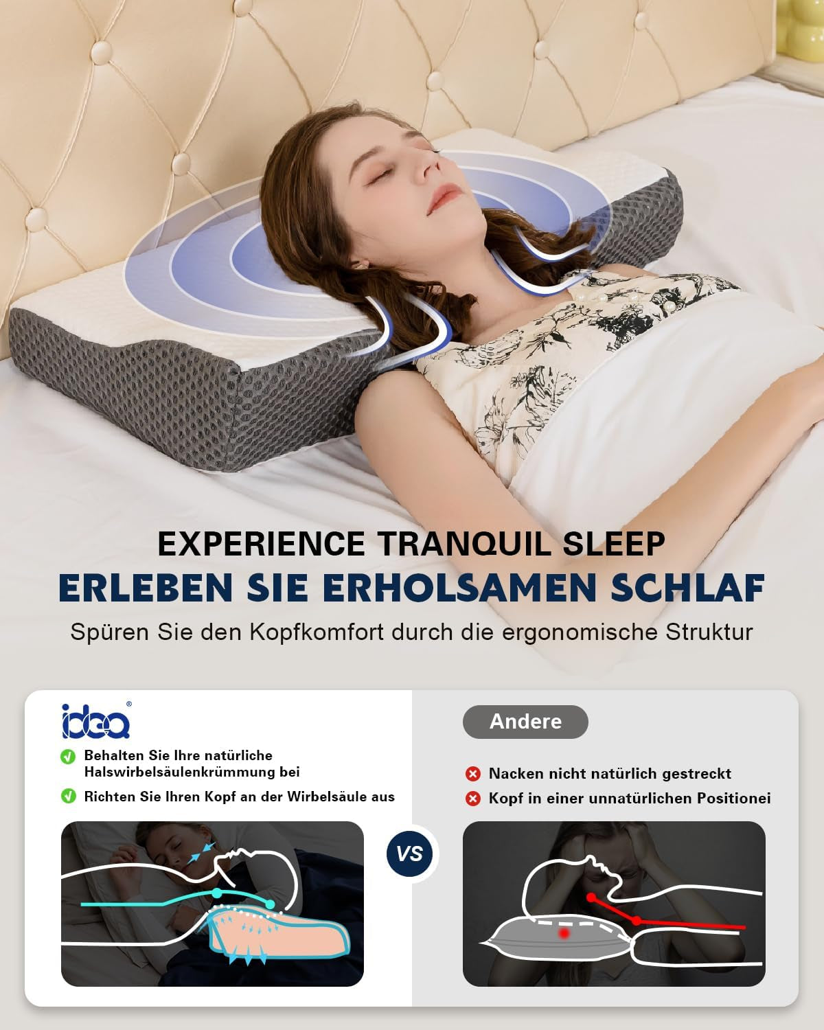IDEA Oreiller, Oreiller Orthopédique Ergonomique pour Douleurs Cervicales, Oreiller en Mousse à Mémoire de Forme pour Dormeurs Latéraux, Dos et Abdominaux, Oreiller Anti-Ronflement pour Hommes Femmes (62 * 34,5 * 12/8CM) Oreillers Orthopédiques Cervicaux Naty Shop