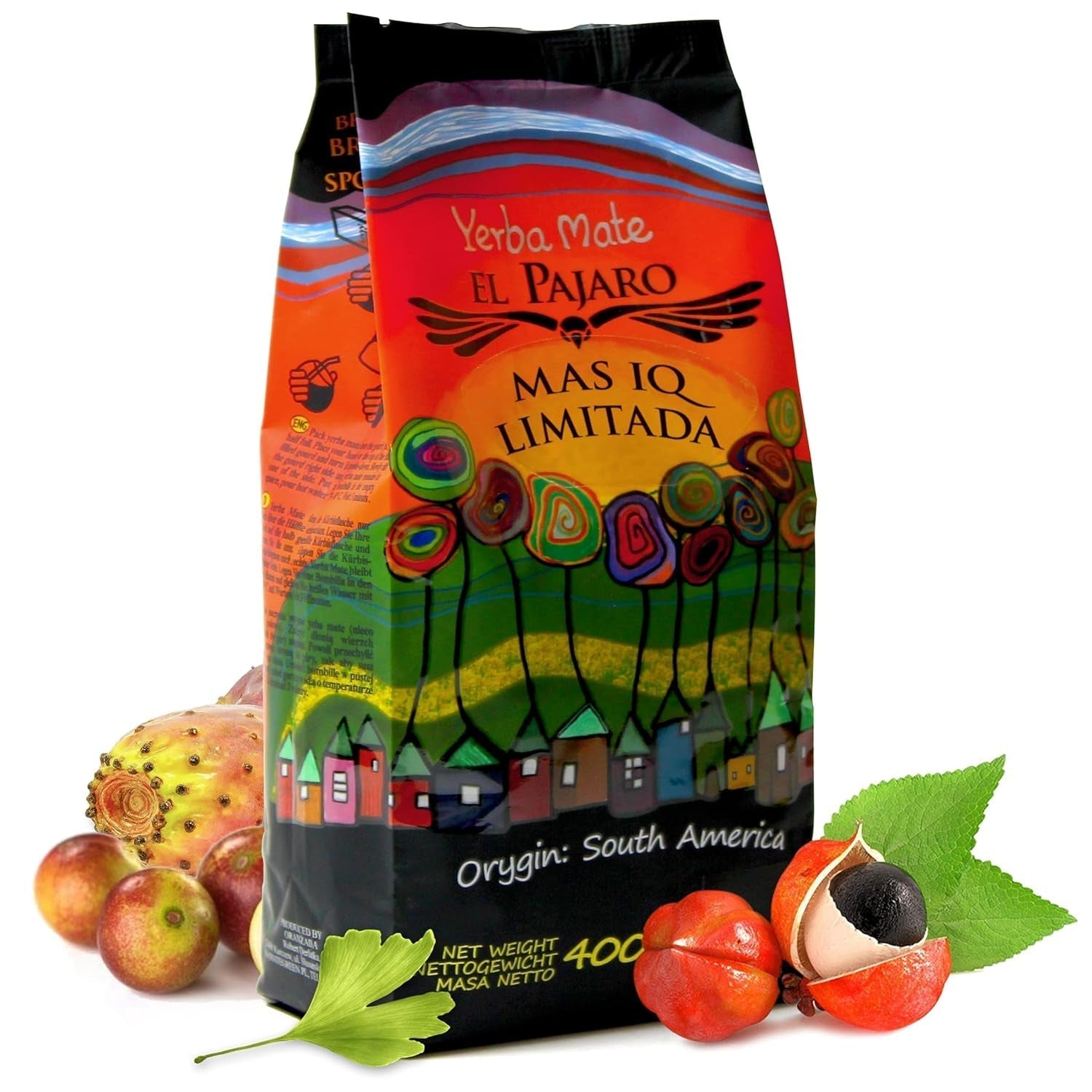 El Pajaro Mas IQ Limité 400 g | Thé maté fort du Paraguay | Avec des feuilles, des brindilles et de la poussière | Au ginkgo biloba, guarana, camu camu, bacopa monnieri, cactus