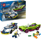 LEGO City Car Chase avec voiture de police et muscle car, jouet de train avec 2 voitures de course, cadeau de police pour enfants, garçons et filles à partir de 6 ans, ensemble policier et figurine Ganovin 60415 Jeux de construction Besuche den LEGO-Store Single