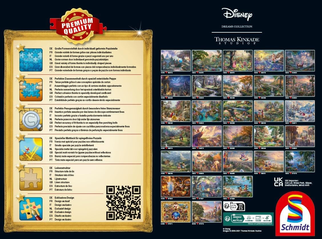 Schmidt Spiele 58038 Disney, Cendrillon heureuse pour toujours, Thomas Kinkade, puzzle 1000 pièces, multicolore Puzzle Naty Shop