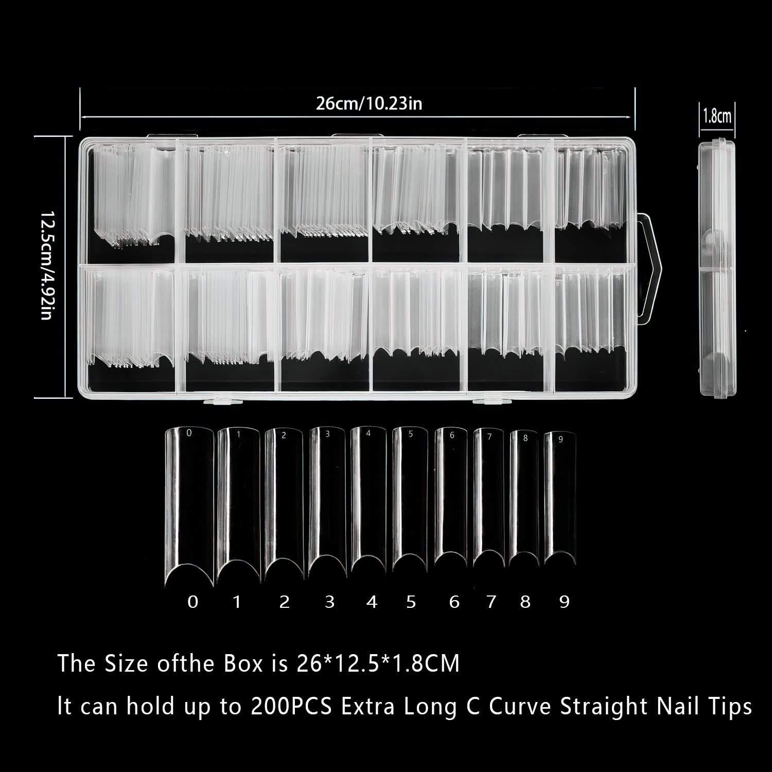 200pcs Faux Ongles, Acrylique Artificiel Ongles, Français Faux Ongles, Extra Long Droit Carré Clair Faux Ongles Conseils pour Salons de Manucure DIY