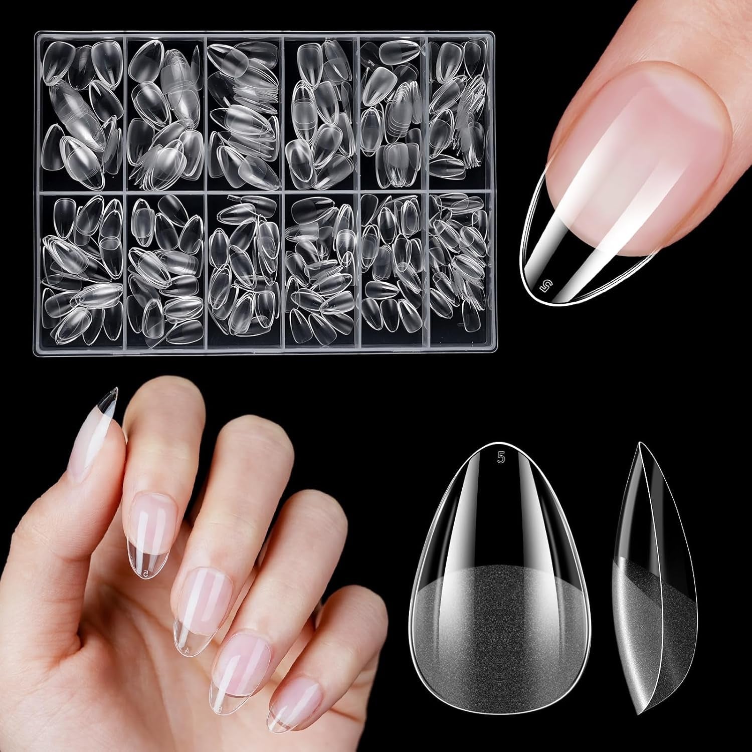 Ongles artificiels courts 500 pièces bouts d'ongles à couverture complète en gel souple pour ongles en gel 12 tailles bouts d'ongles pré-polis pour ongles en gel Ongles artificiels courts Extensions d'ongles de cercueil avec boîte