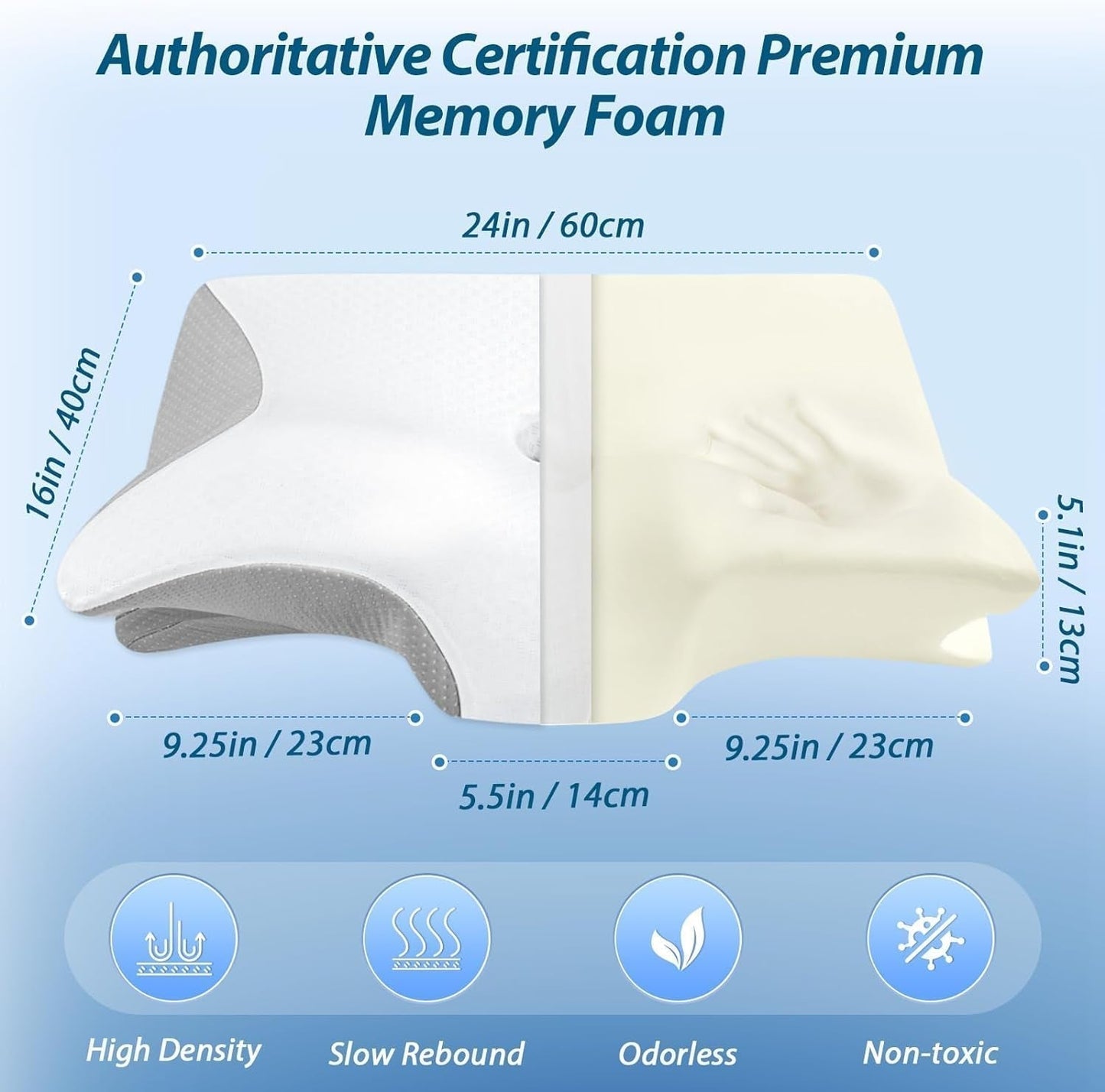 HOMCA Oreiller Cervical en Mousse à Mémoire de Forme Oreiller Orthopédique 2 en 1 Oreiller de Soutien du Cou avec Housse de Refroidissement 3D Oreiller de Couchage Ergonomique pour Dormeurs sur le Dos, sur le Côté et sur le Ventre Gris 60X13/11X40cm Oreillers Cervicaux Orthopédiques Naty Shop