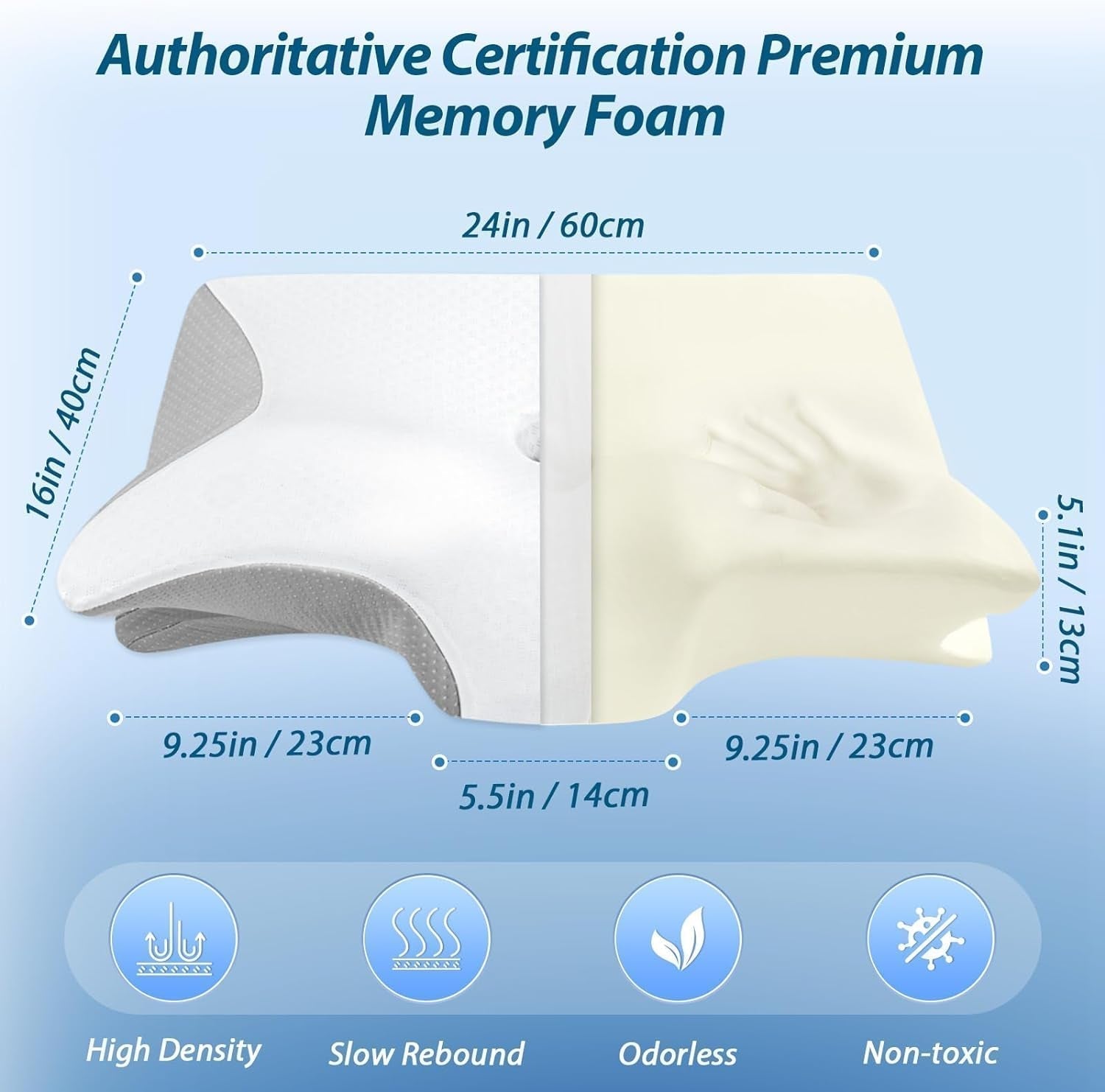 HOMCA Oreiller Cervical en Mousse à Mémoire de Forme Oreiller Orthopédique 2 en 1 Oreiller de Soutien du Cou avec Housse de Refroidissement 3D Oreiller de Couchage Ergonomique pour Dormeurs sur le Dos, sur le Côté et sur le Ventre Gris 60X13/11X40cm Oreillers Cervicaux Orthopédiques Naty Shop