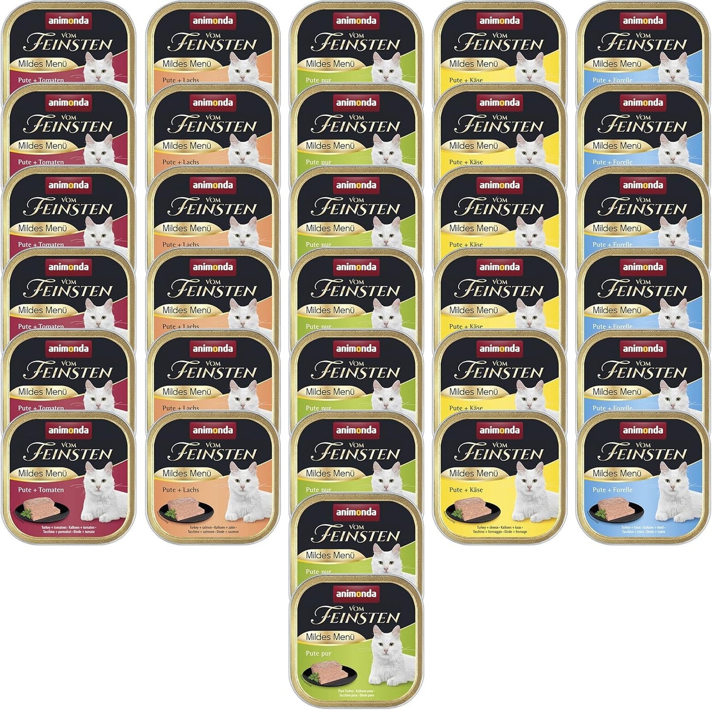 animonda vom Feinsten Mild Menu Mild Variety (32 x 100g), nourriture humide pour chats sans céréales et sans sucre, nourriture facile à digérer avec de la viande de dinde
