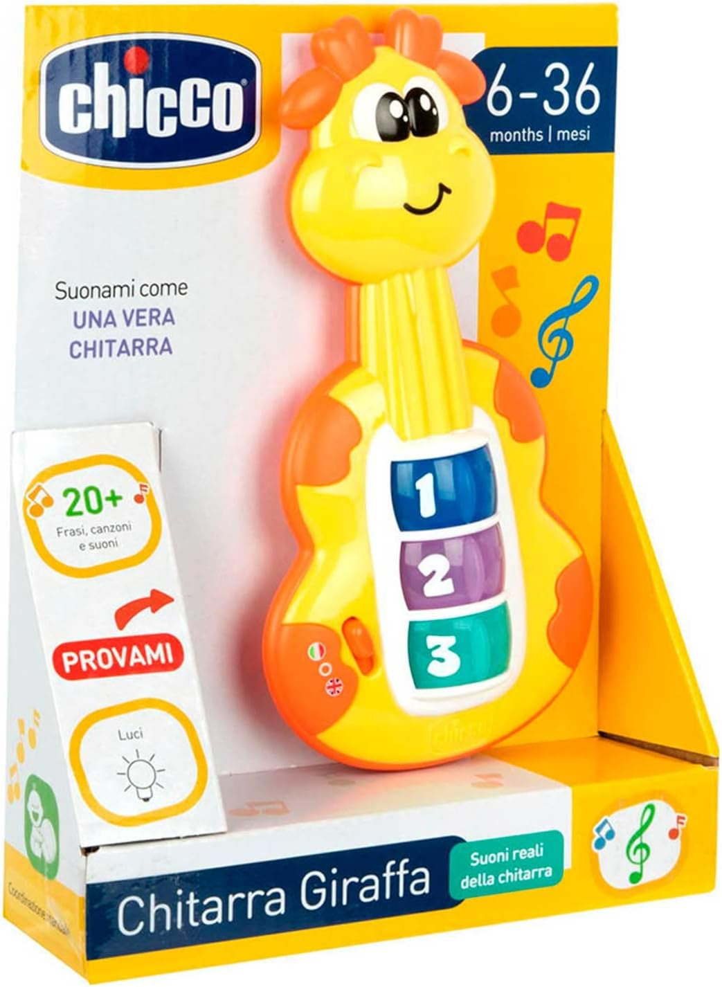 Chicco Girafe Guitare Hochet Bébé Piano Drôle Jouet Bébé 3 Touches 12 Chansons Jouet Musique Électronique Idéal pour Bébé de 6 Mois Jaune Jouets Bébé Naty Shop