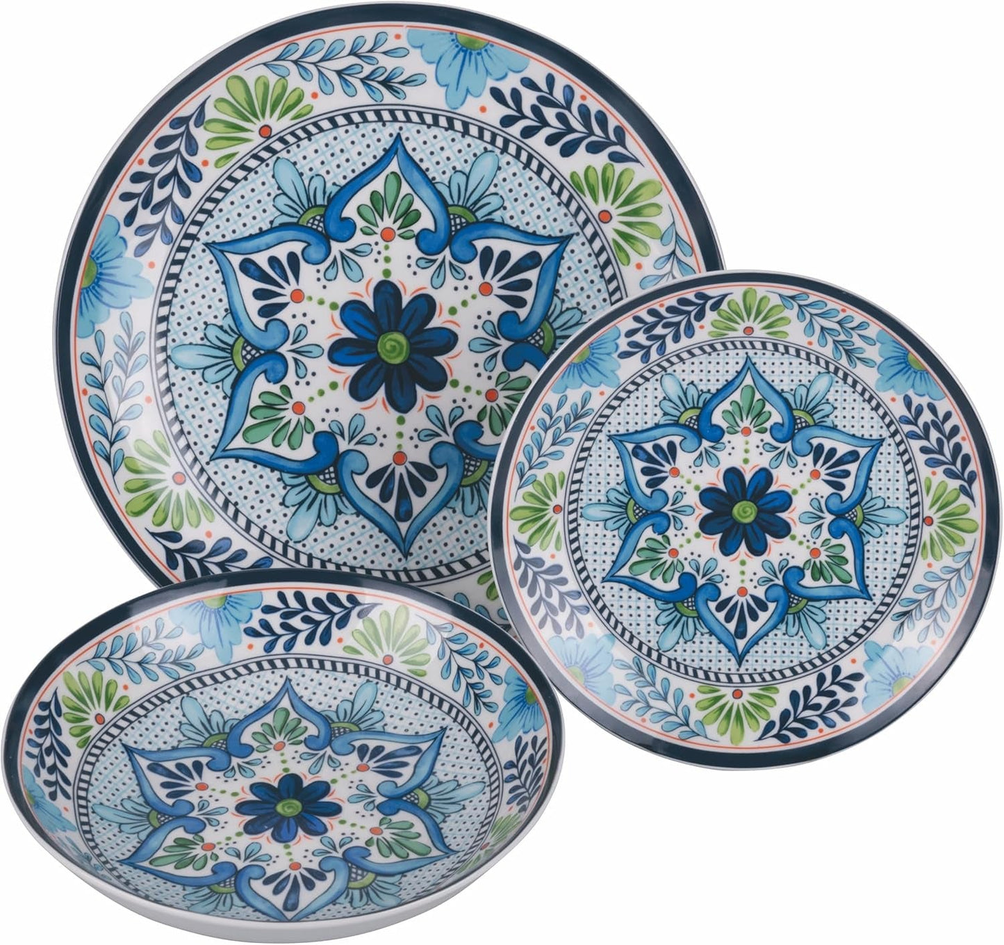 Service de table en porcelaine 18 pièces, 6 services d'assiettes différents, Andalousie
