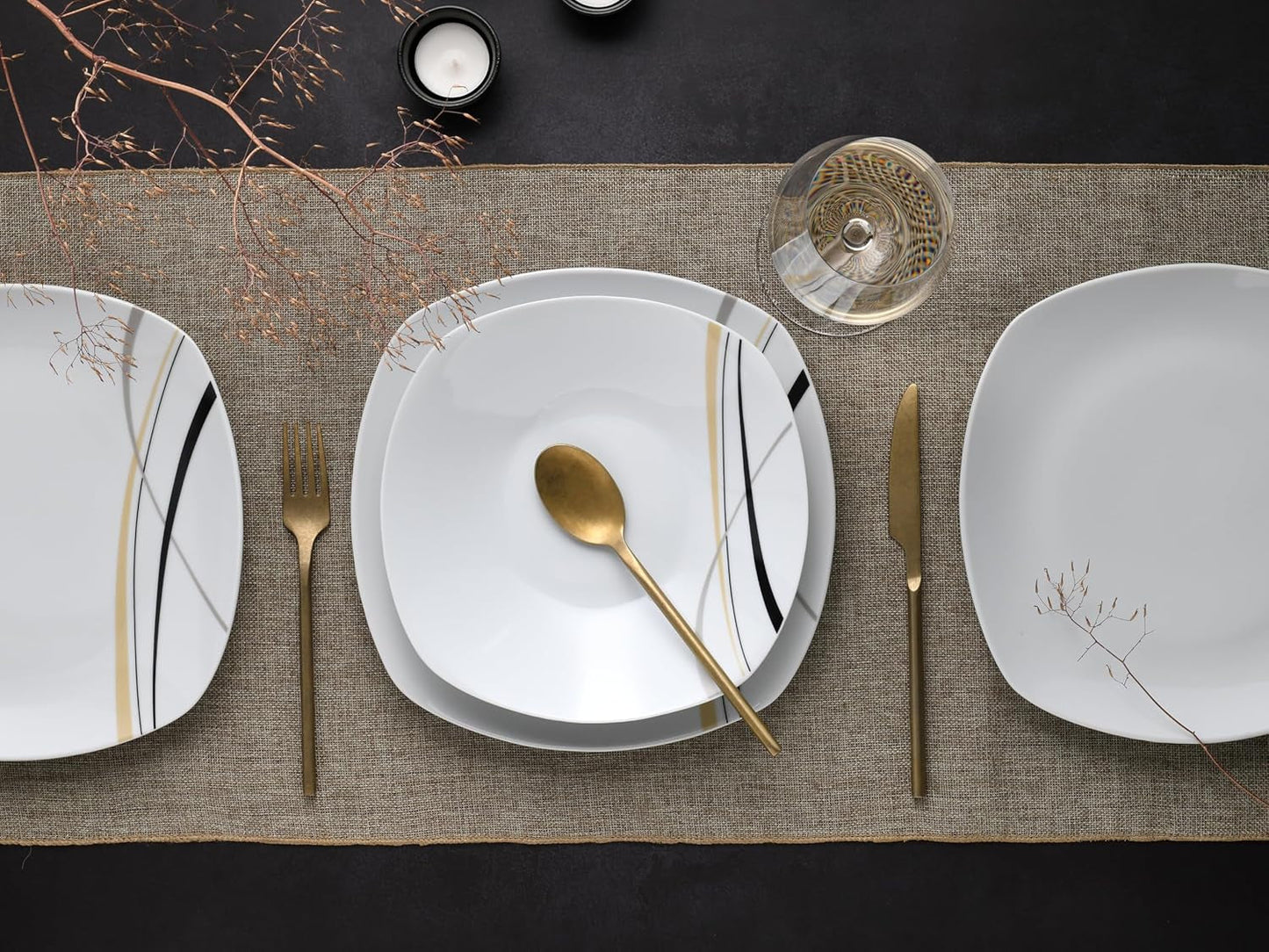 CreaTable 24029 Square City Line Series Service de table en porcelaine pour 6 personnes 12 pièces Passe au lave-vaisselle et au micro-ondes Fabrication de qualité