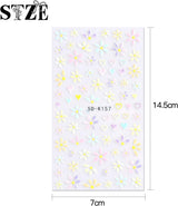 JMEOWIO 3D Nagelsticker Frühling Blumen 5 Blatt Nagelaufkleber 5D Stereoskopisch Selbstklebend Bunte Blüte Nail Art Sticker Décoration Nageldesign Zubehör