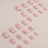 24pcs colle carrée blanche sur les ongles courts motif floral dégradé rose presse sur les ongles ongles artificiels faux ongles art ongles carrés français ongles artificiels pour les femmes