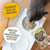 GimCat Near Nature Trial Mix 12 Pack - Aliment humide sans céréales pour chats à partir de 7 mois avec une recette adaptée à l'espèce et à la proie - 12 sachets (12 x 85 g)