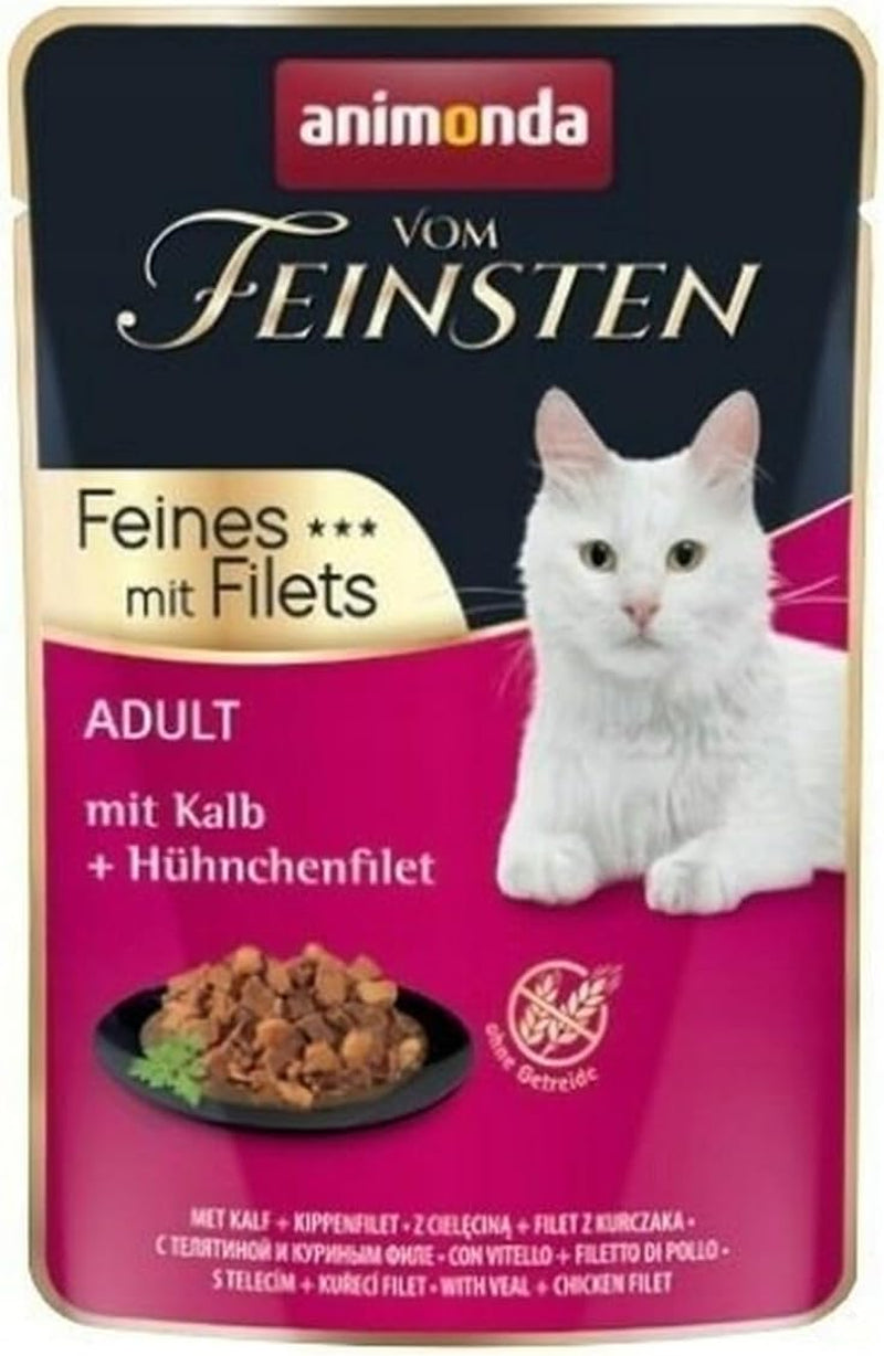animonda vom Feinsten mit Filets, Katzenfutter nass mit Kalb + Hühnchenfilet, 18 Portionsbeutel (18 x 85g), getreidefreies Katzen Nassfutter ohne Zucker, mit fleischigen Ingredient