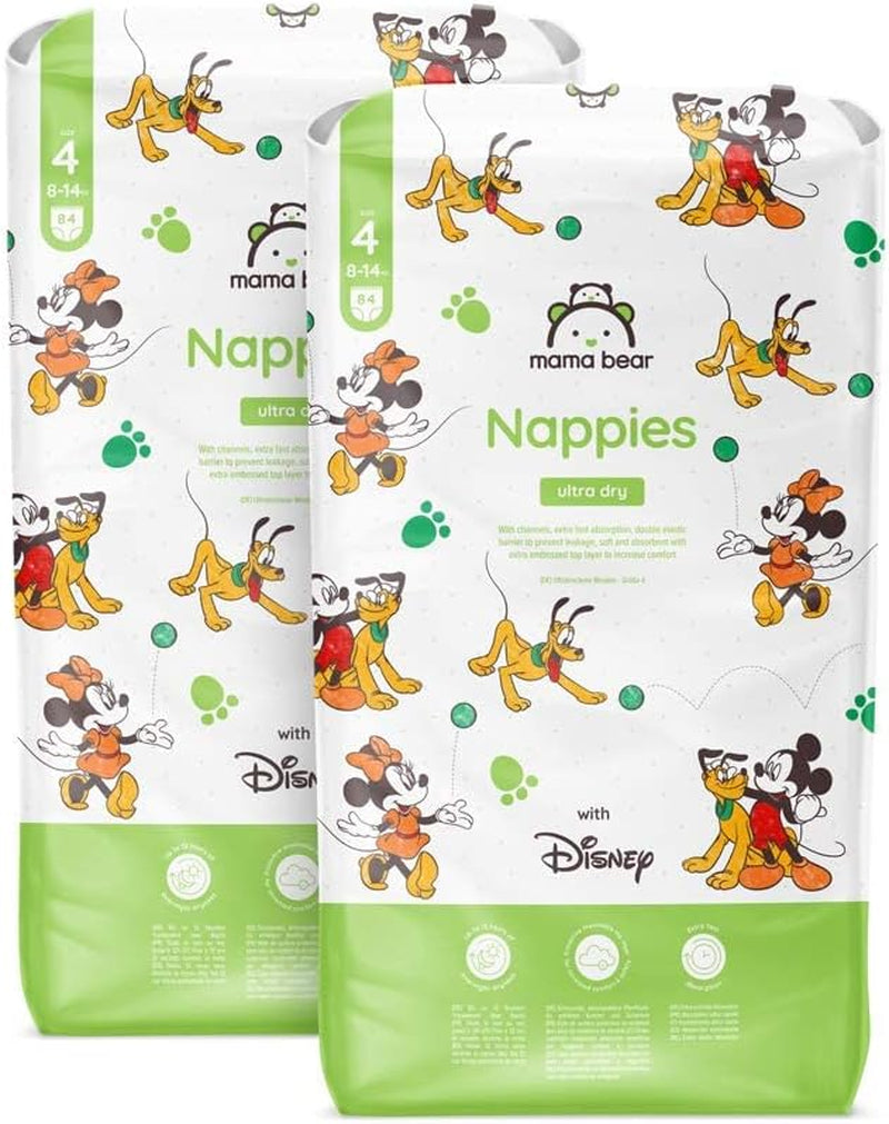 Marque Amazon : Mama Bear Disney Couches Ultra Dry, taille 3 (4-9 kg) – Boîte mensuelle, blanche, 172 pièces (2 paquets de 86)