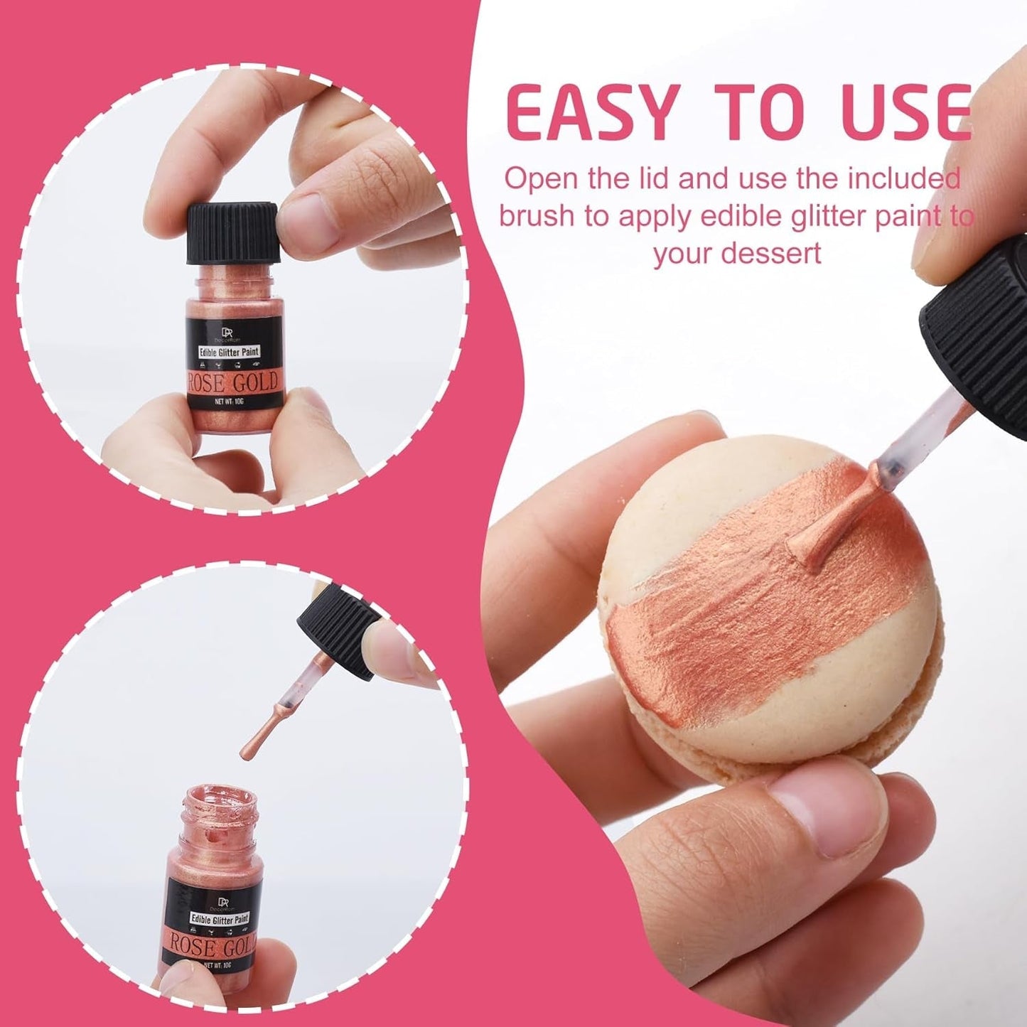 Paillettes liquides comestibles – 6 couleurs de colorant alimentaire à paillettes métalliques pour la décoration de gâteaux, la pâtisserie, les muffins – Poudre métallique à paillettes liquides comestibles pour biscuits, fondants, gâteaux