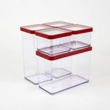 Rotho Loft Lot de 5 bocaux de conservation avec couvercles, différentes tailles, plastique alimentaire (PP) sans BPA, transparent/rouge, (21,4 x 21,4 x 23,5 cm)