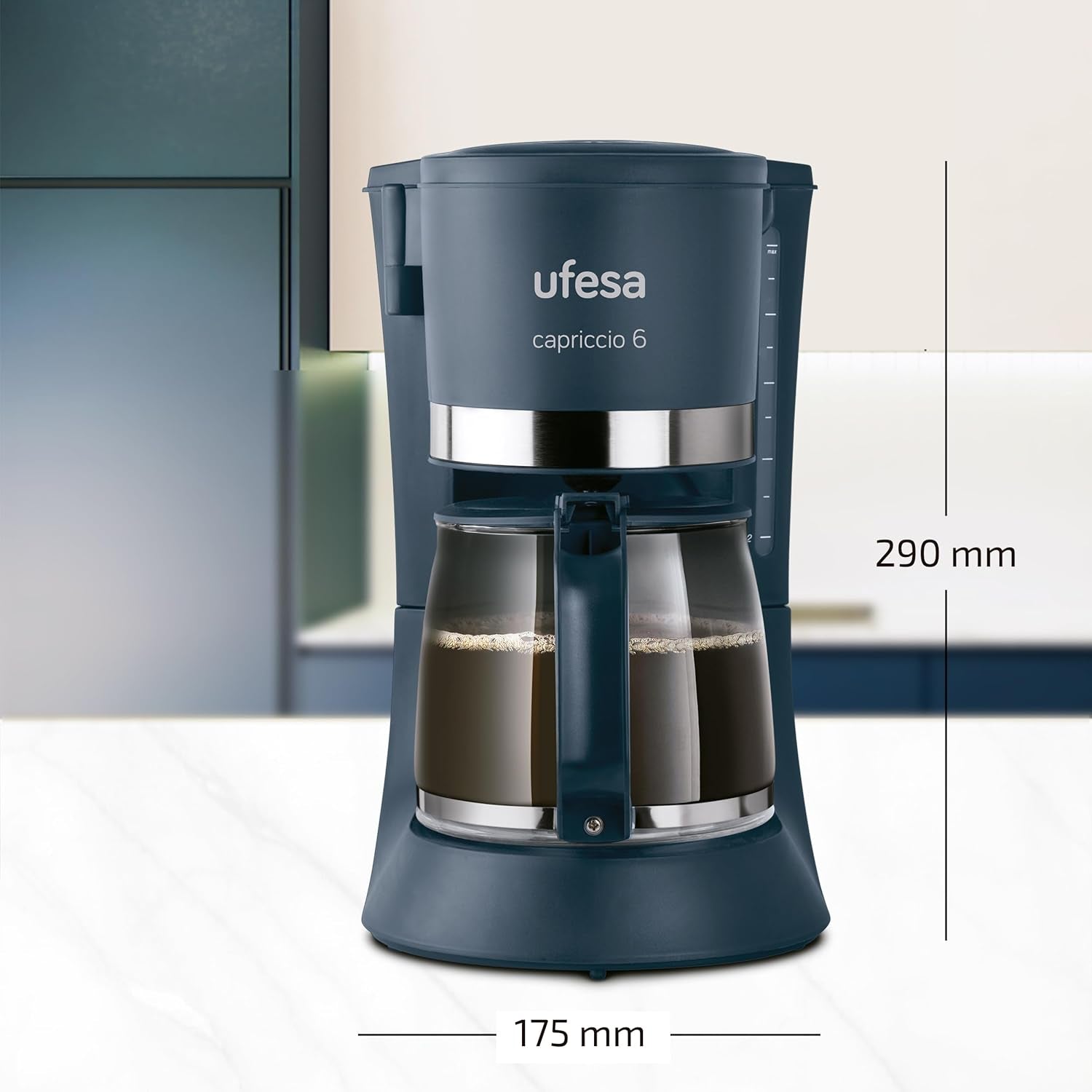 Cafetière filtre Ufesa CG7114 Capriccio, 6 tasses, 600W, carafe 0,6L, système anti-goutte, arrêt automatique, bleu