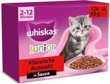 Whiskas Junior Classic Selection Nourriture humide pour chats en sauce, 48 sachets, 12 x 85 g (Pack de 4) - Nourriture humide de haute qualité pour chats en croissance, de 2 à 12 mois