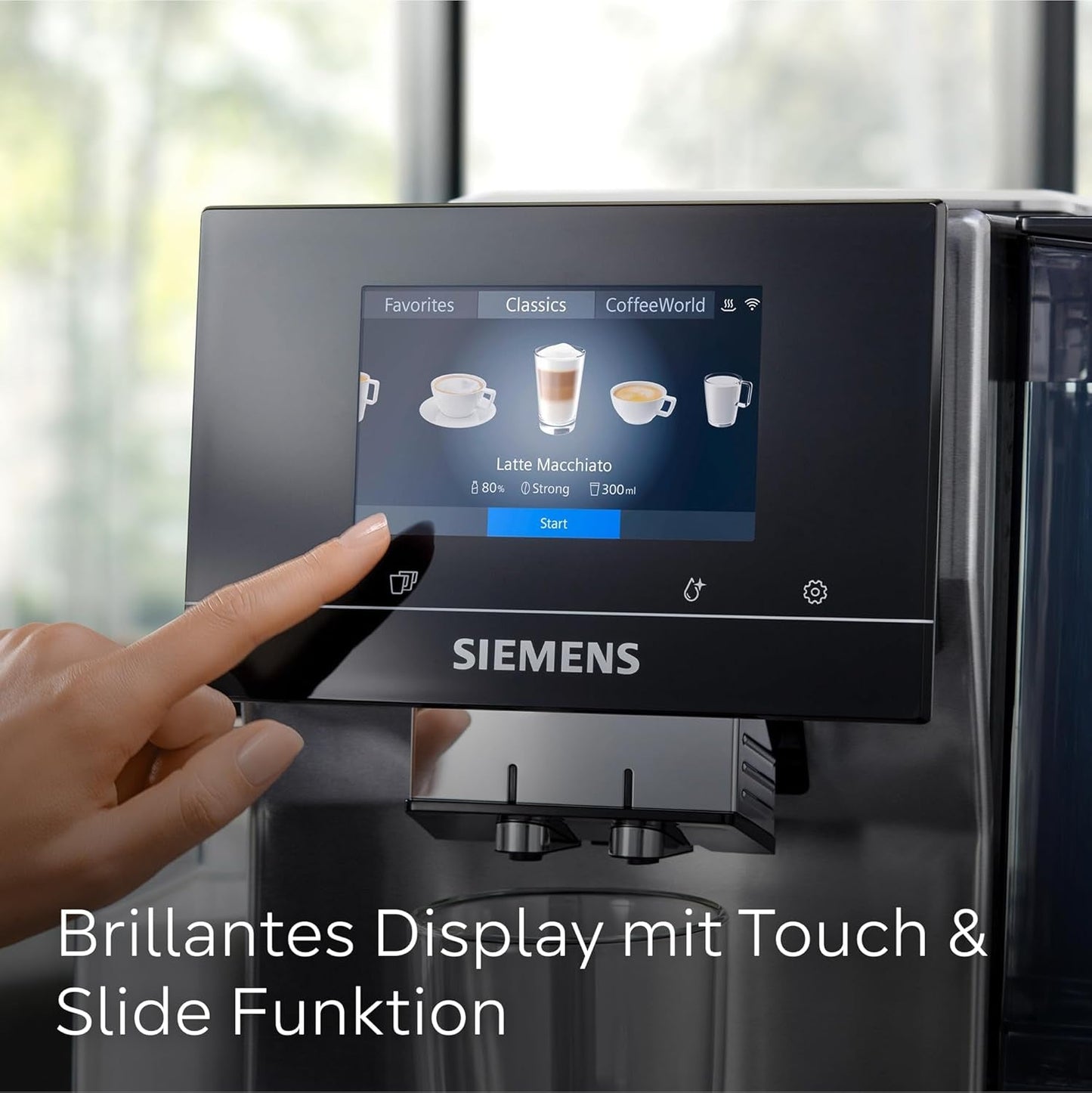 Machine à expresso entièrement automatique Siemens EQ700, grand écran TFT couleur, 36 boissons chaudes et froides, infusion froide, fonction 2 tasses, contrôle par application, système de nettoyage automatique, acier inoxydable noir, TQ717D03