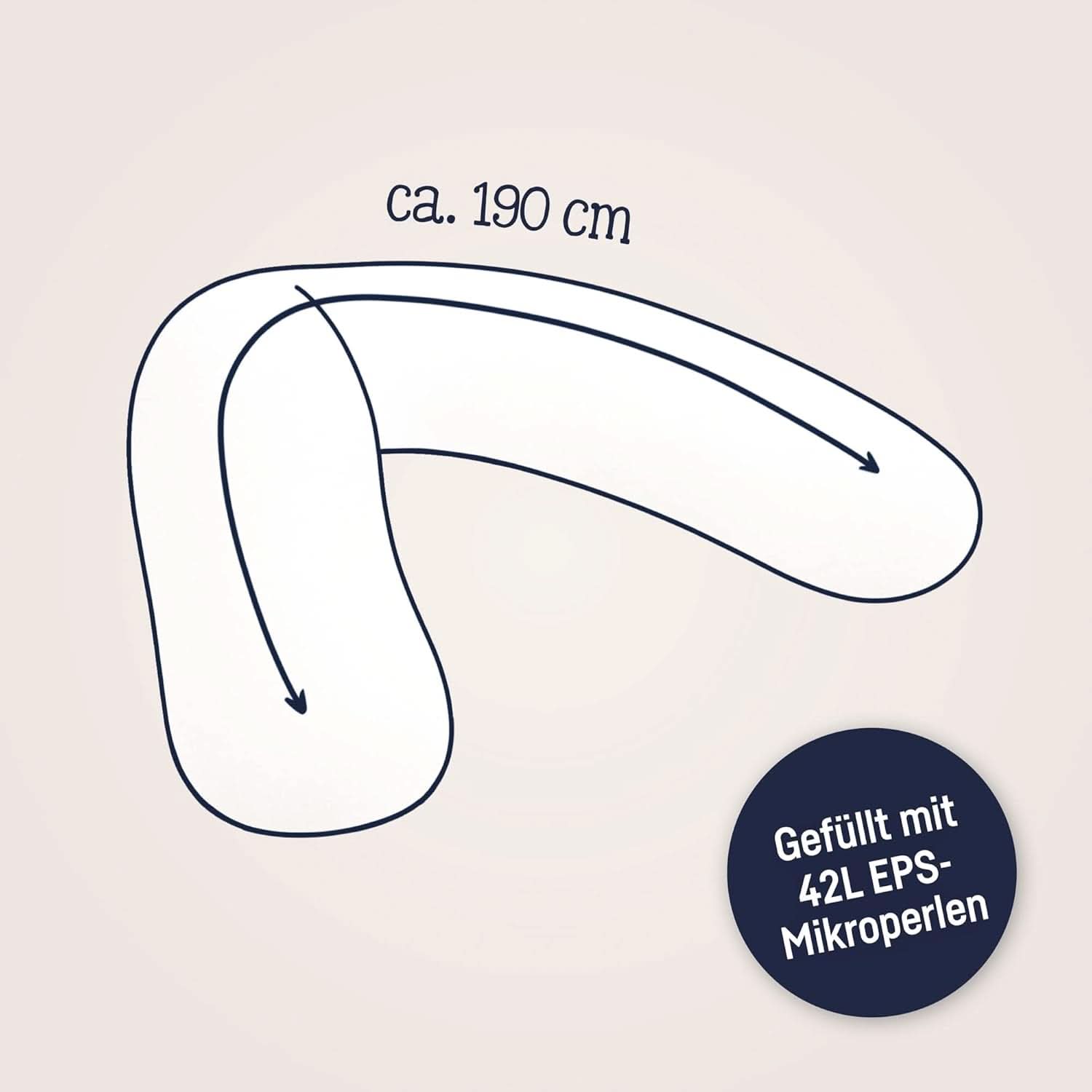 Julius Zöllner Coussin d'allaitement bio 190 cm, garnissage 42 litres de microbilles Eps, fabriqué en Allemagne Accessoires Alimentation et Allaitement Bebe Naty Shop
