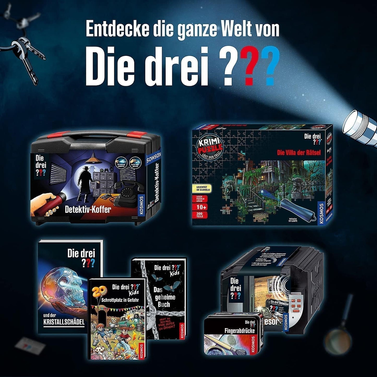 Les Trois ??? - Puzzle Crime - La Villa des Puzzles Par KOSMOS 697976, 300 pièces, Brille dans le noir, Avec lampe UV, Lecture, Puzzle, Résolution de puzzles, Puzzle Détective A partir de 10 ans Puzzle Naty Shop