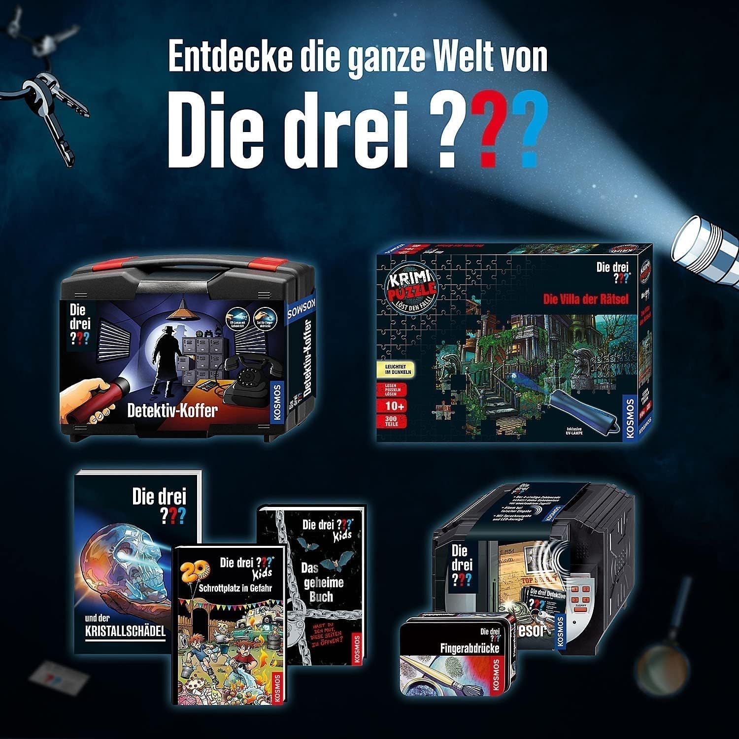 Les Trois ??? - Puzzle Crime - La Villa des Puzzles Par KOSMOS 697976, 300 pièces, Brille dans le noir, Avec lampe UV, Lecture, Puzzle, Résolution de puzzles, Puzzle Détective A partir de 10 ans Puzzle Naty Shop