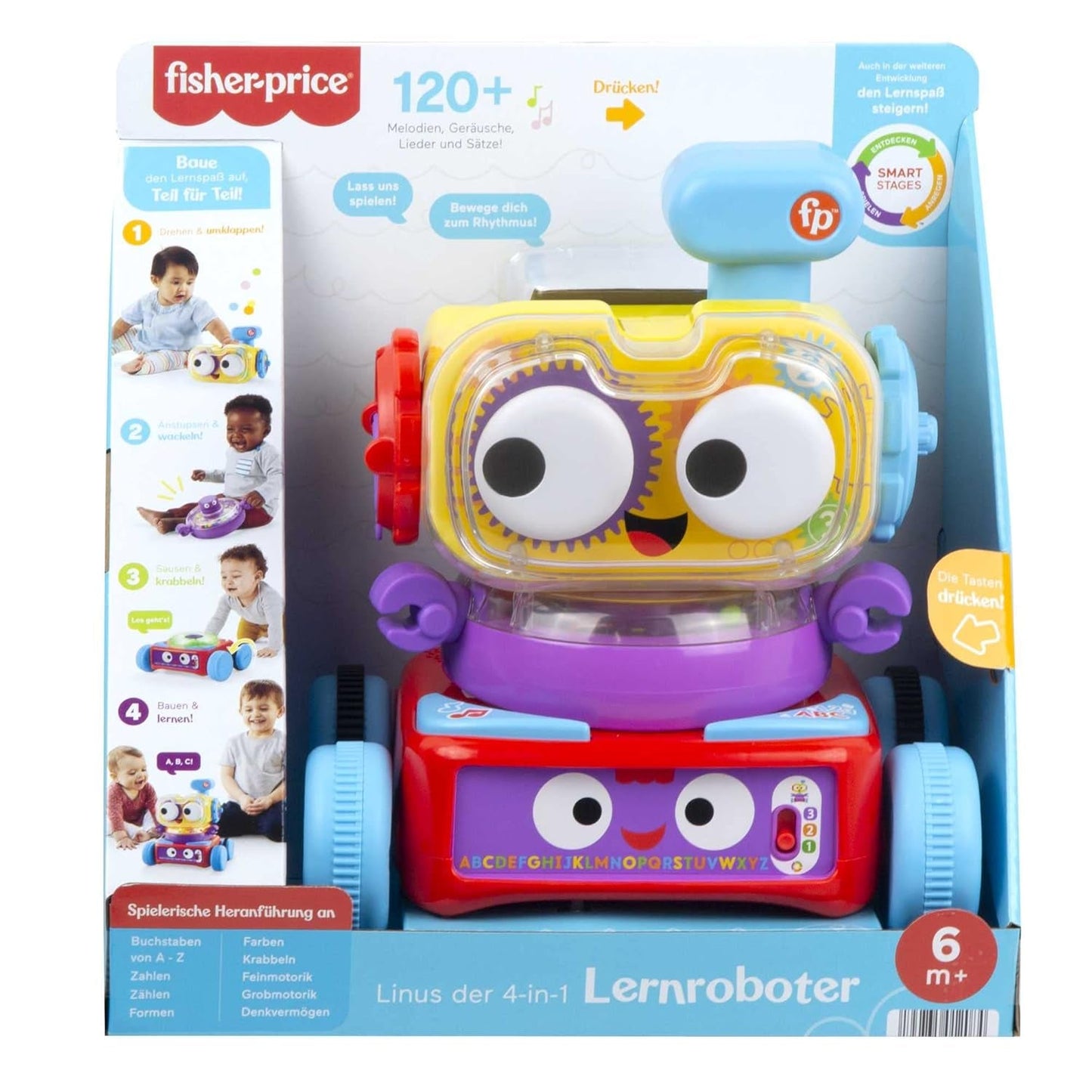 Fisher-Price Robot d'apprentissage 4 en 1 Linus pour bébés et tout-petits, jouet à partir de 6 mois - germanophone, HCK39 Baby Toys Naty Shop