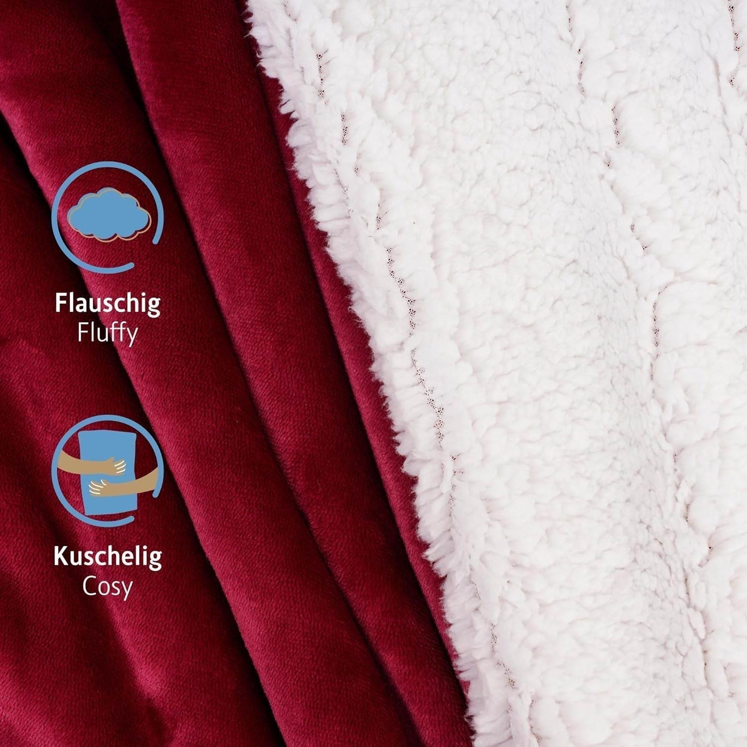 Couverture douillette Komfortec 150X200 Cm, couverture polaire moelleuse certifiée Oeko-Tex, couverture sherpa chaude pour le canapé, couverture épaisse pour le canapé, bordeaux Lits et couvertures Besuche den Komfortec-Store