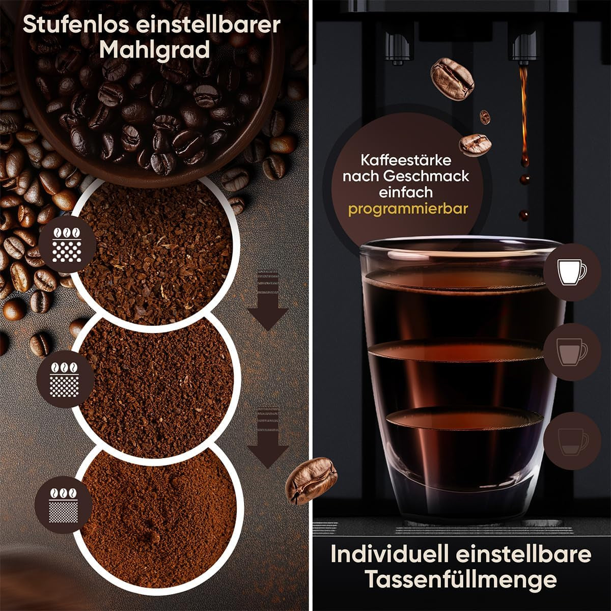 Machine à expresso ProfiCook® entièrement automatique avec mousseur à lait pour cappuccino | Broyeur conique | avec fonction chauffe-tasses | Pompe professionnelle italienne | Écran tactile | Expresso | PC KAV1281
