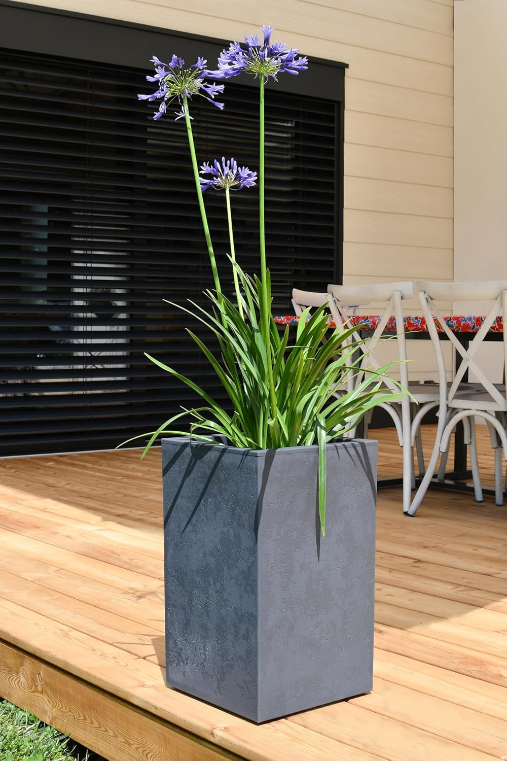 Pot de Fleur Basalt'Up, Carré, Haut, 36 L, Aspect Béton, Mur Uni, Réservoir d'Eau, 29,5 x 29,5 x 49,5 cm, Gris Anthracite