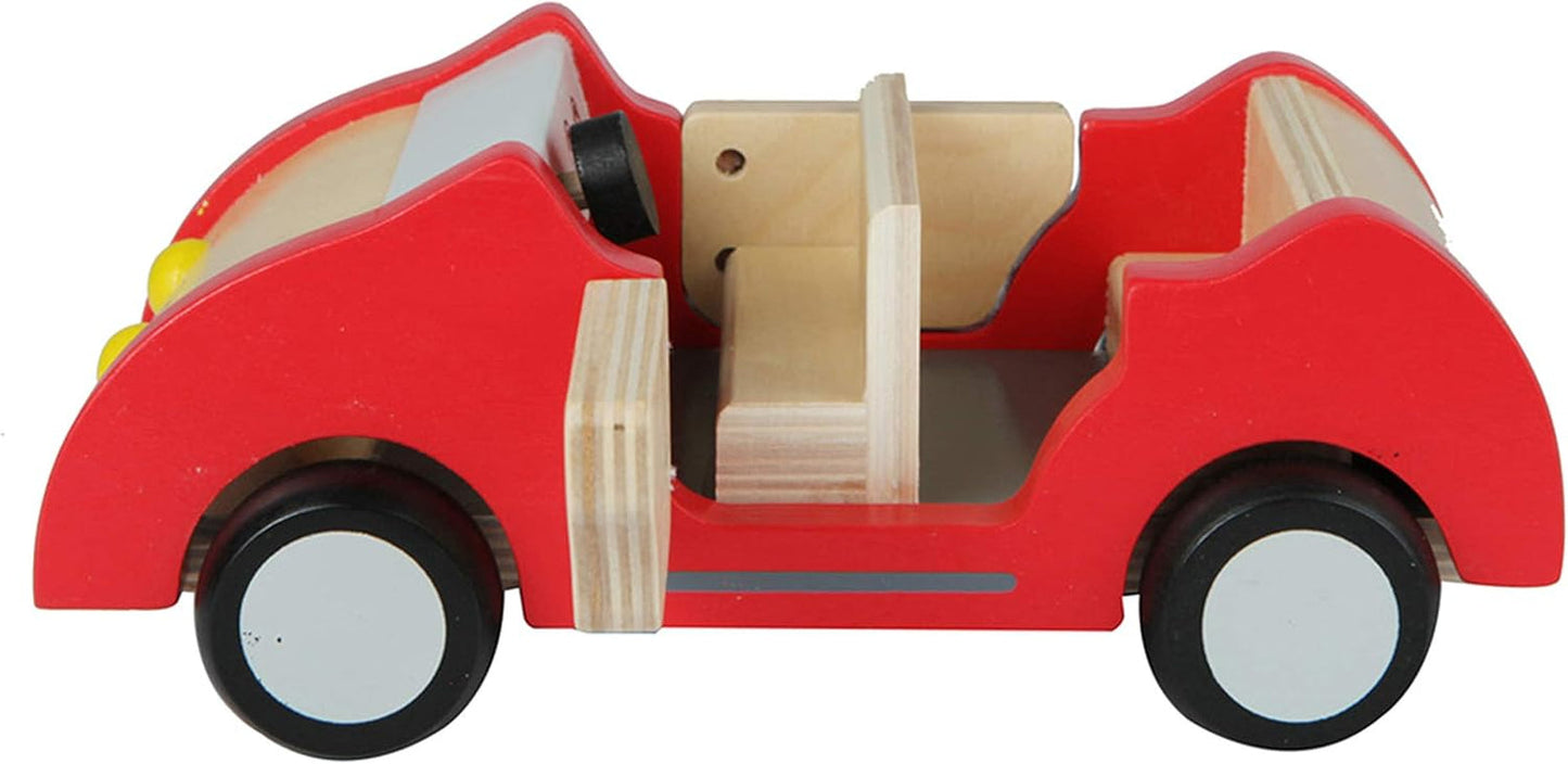 E3405 - Maison de poupée, Maison de poupée avec accessoires, en bois et E3475 - Accessoires de maison de poupée, Voiture familiale