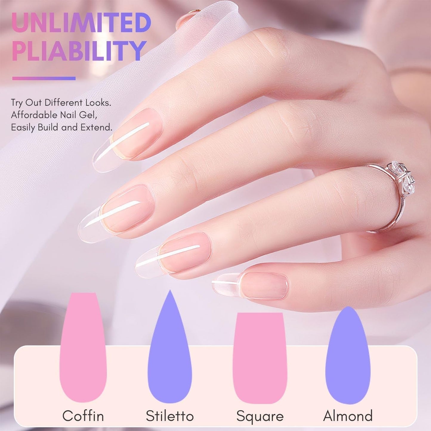 Makartt Poly Nail Extension Gel - 50 ML Extension Builder Acrylique Poly Nail Aufbaugel Extender Gel pour Gel Nägel pour Nagelverlängerung, Nagelstärkung, Nail Art Décoration(Transparent)
