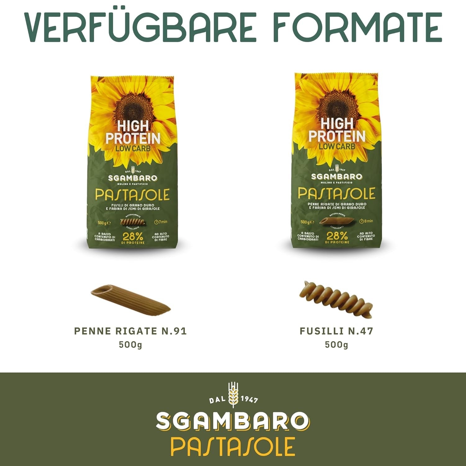 PASTASOLE , Penne Rigate mit Hartweizengrieß aus 100% italienischem Anbau und Sonnenblumenkernmehl - 500g - Riche en protéines, faible en glucides, haut ballaststoffgehalt