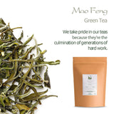 Thé vert Mao Feng Huangshan - Célèbre thé chinois de Huang Shang - Feuilles de thé vert des montagnes jaunes Maofeng Chine Thé Mao Feng Thé vert biologique Thé vert chinois Thé vert