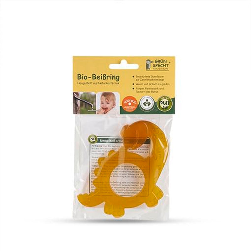 GRÜNSPECHT Anneau de dentition en caoutchouc naturel biologique pour bébés, massage des gencives, sans BPA, doux, favorise la motricité fine, motif dinosaure (639-V1)