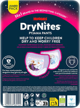 Couches de nuit super absorbantes Huggies DryNites pour filles de 3 à 4 ans (12 à 21 kg), 4 x 16 pièces (64 pièces au total), paquet de culottes mensuel